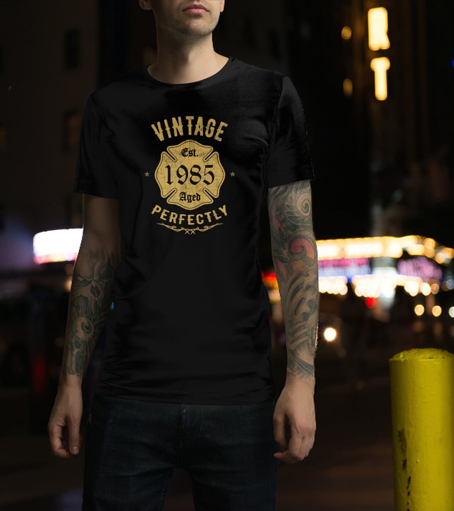 Vintage 1985 Firefighter Aged Perfectly Est. 1985 T-Shirt