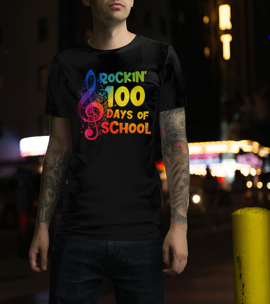 Rockin' 100 Days Of School Music Notes Treble Clef T-Shirt