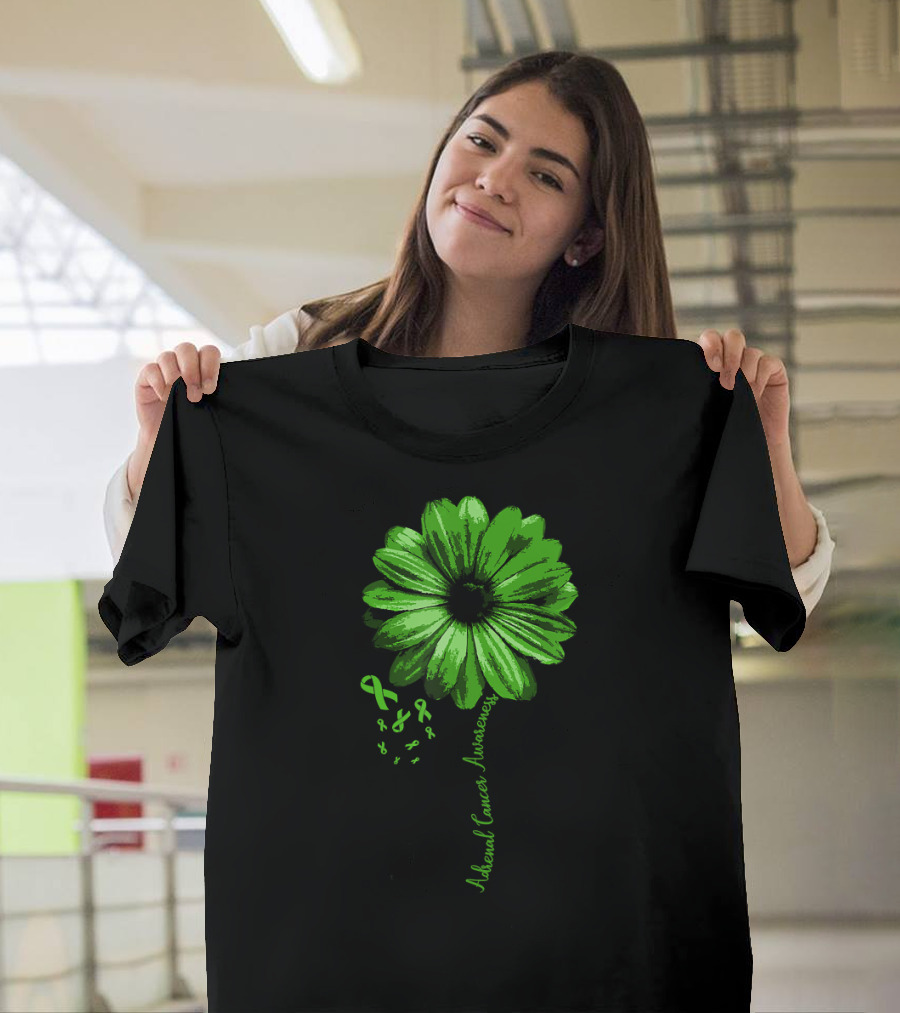 Adrenal Cancer Awareness Green Flower Ribbon T-Shirt