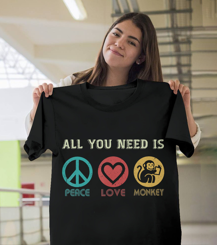All You Need Is Peace Love And Monkey Symbols T-Shirt