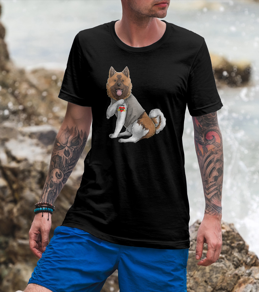American Akita I Love Mom Tattoo Heart T-Shirt