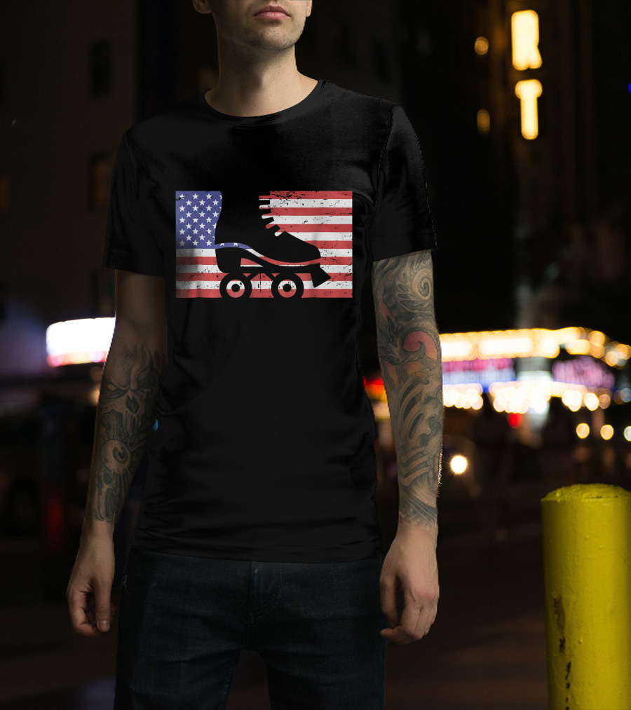 American Flag With Roller Skate T-Shirt