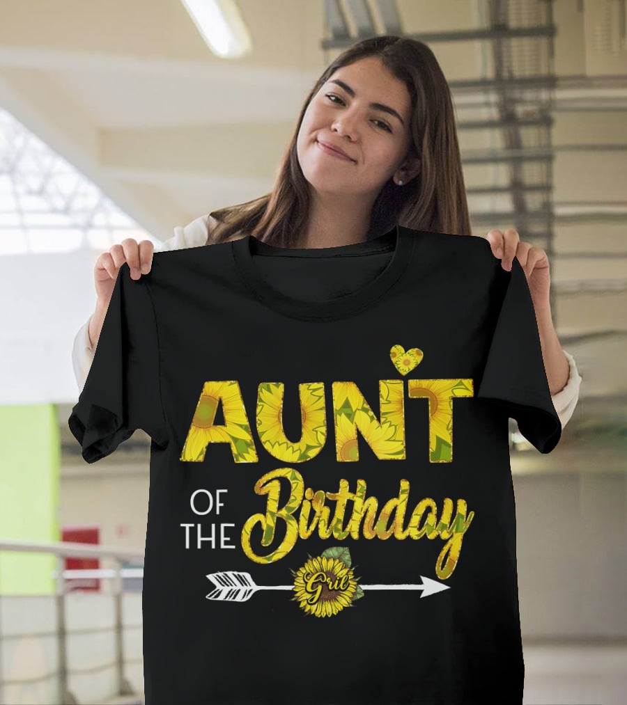 Aunt Of The Birthday Girl Sunflower Arrow Heart T-Shirt