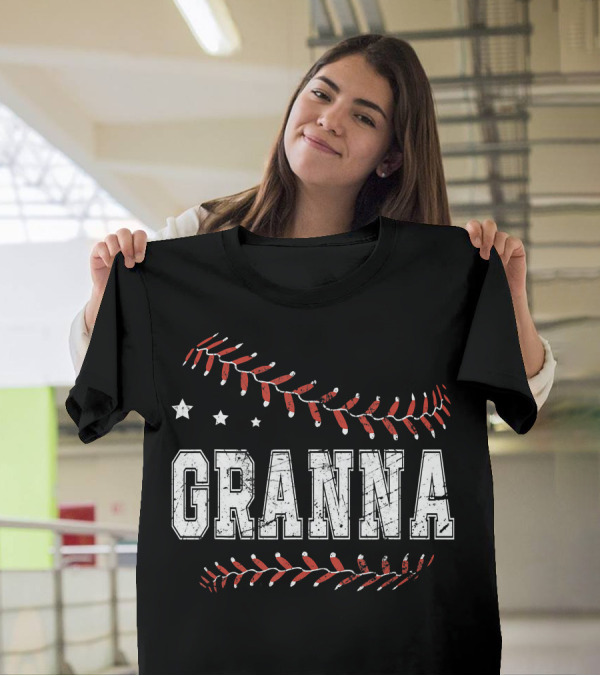 Granna Love Baseball Stars Decor Stitching T-Shirt