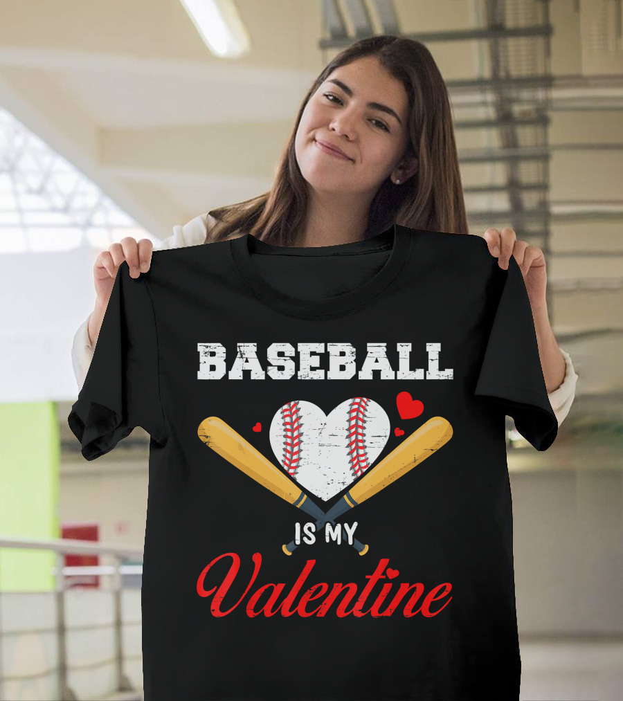 Baseball Heart With Bats Is My Valentine T-Shirt