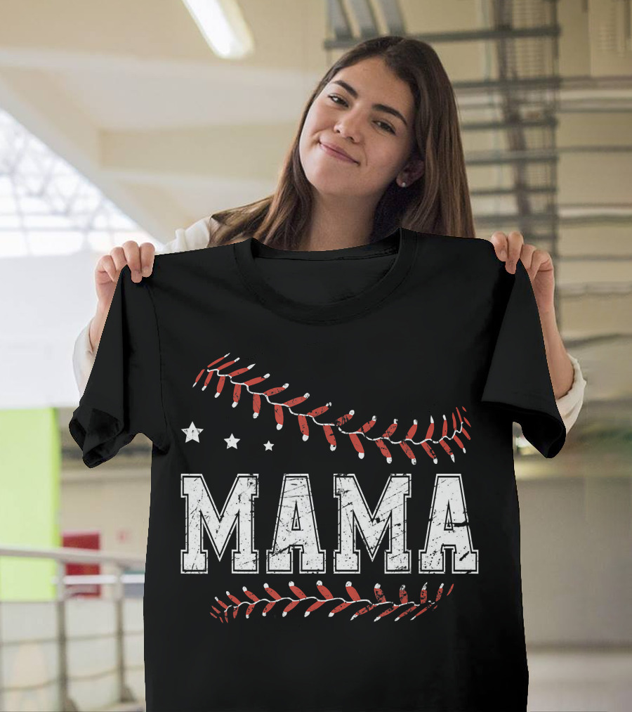 Mama Love Baseball Softball Stars Stitches T-Shirt