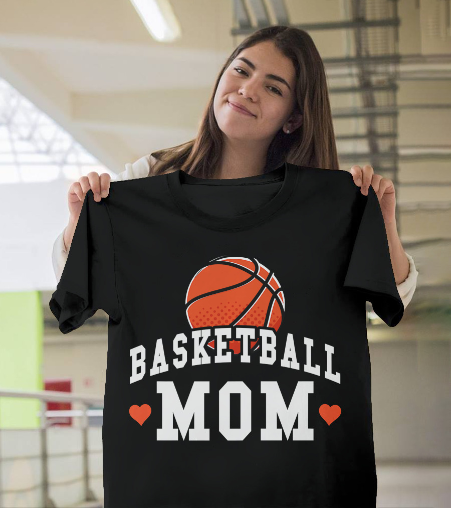 Basketball Mom Women's Shirt With Hearts And Basketball T-Shirt