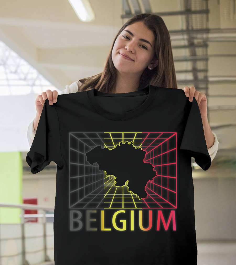 Belgium Map Neon Grid T-Shirt