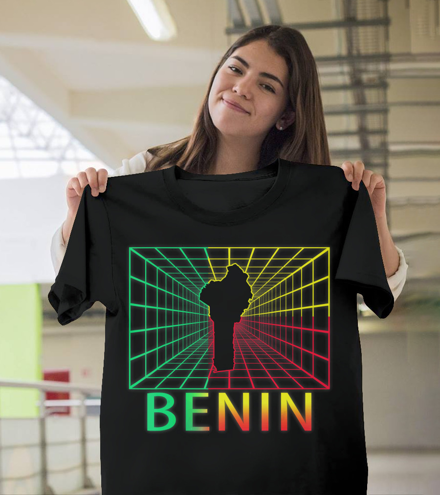 Benin Map Beninese Neon Grid T-Shirt