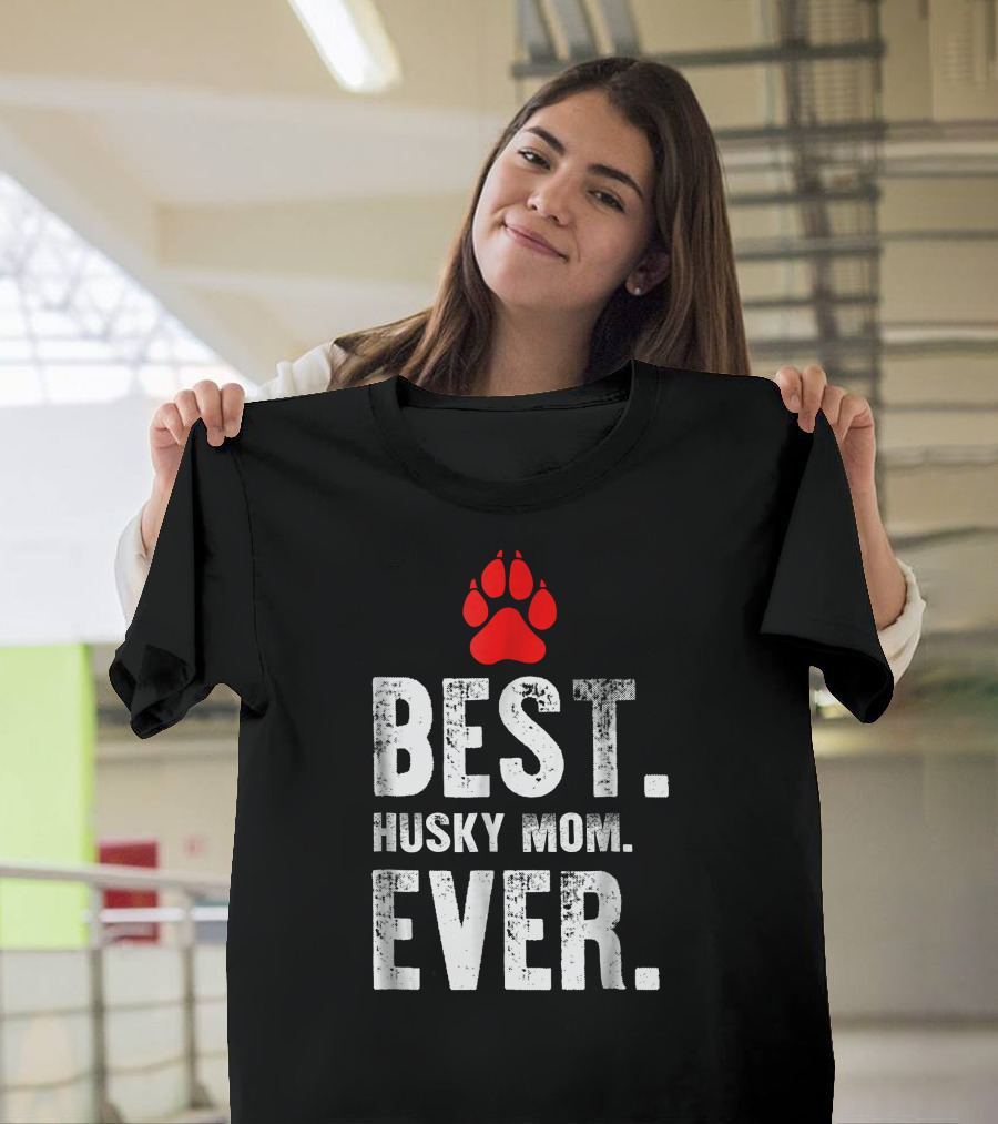 Best Husky Mom Ever With Red Paw Prints T-Shirt