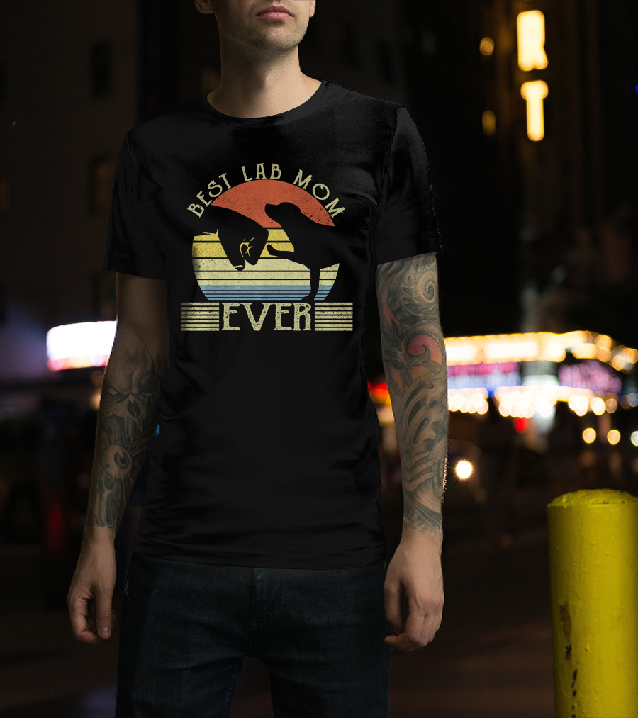 Best Lab Mom Ever Retro Labrador Retriever Sunset Stripe T-Shirt