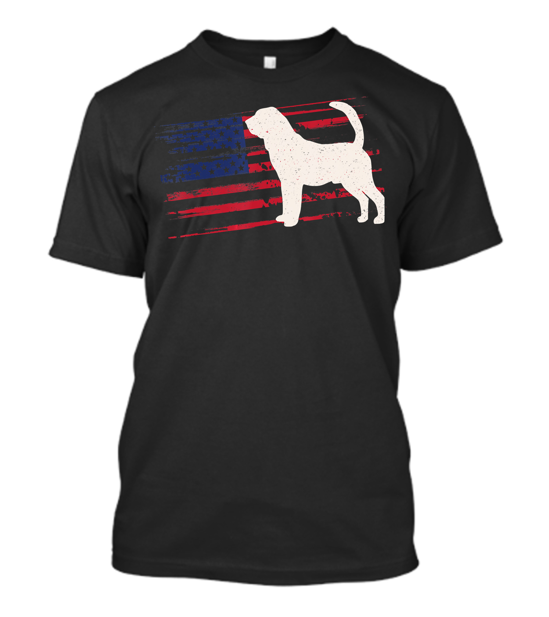 Bloodhound Puppy Silhouette With Distressed American Flag Background T-Shirt
