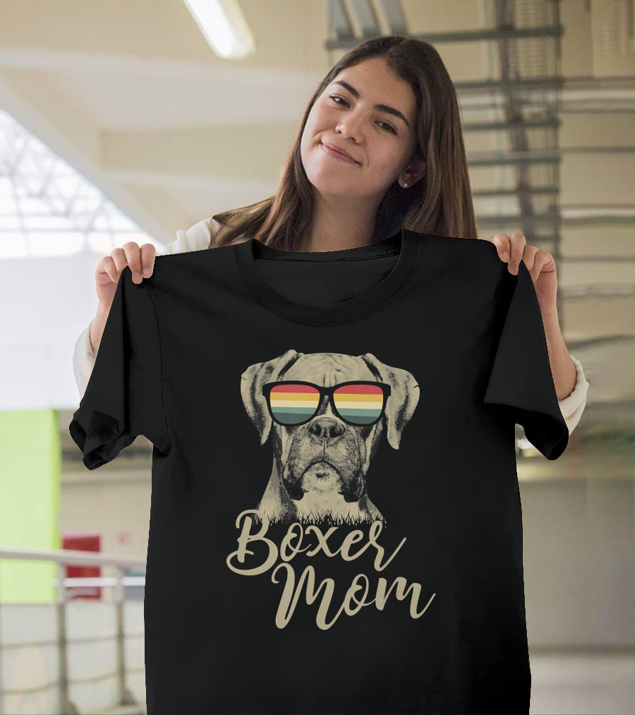 Boxer Mom Funny Boxer Dog with Colorful Sunglasses T-Shirt