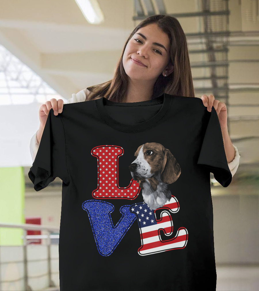 LOVE Beagle Dog American Flag Patriotic T-Shirt