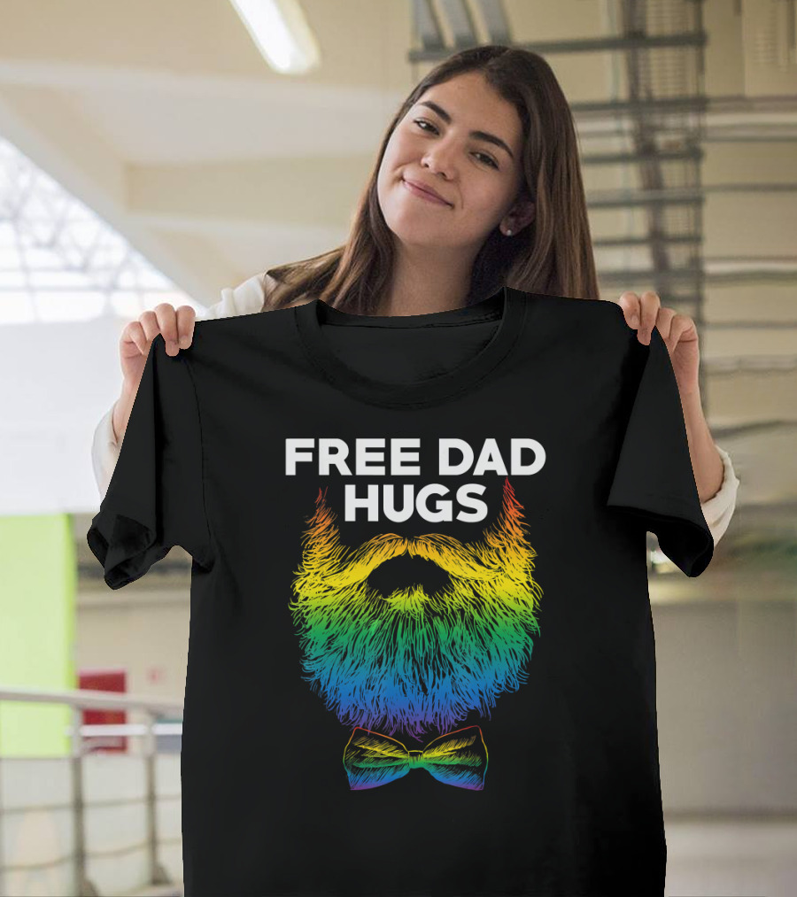 Free Dad Hugs Rainbow Beard with Bow Tie T-Shirt