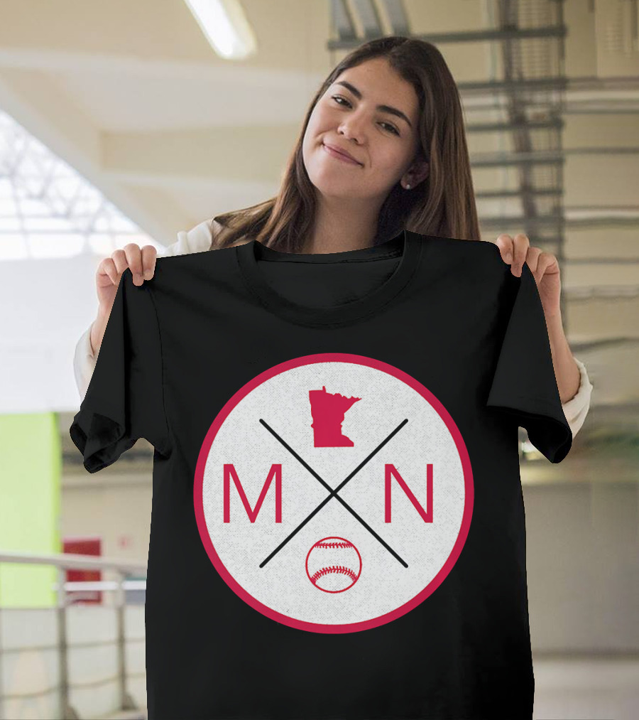 MN Baseball Minnesota State Map Outline with Baseball T-Shirt