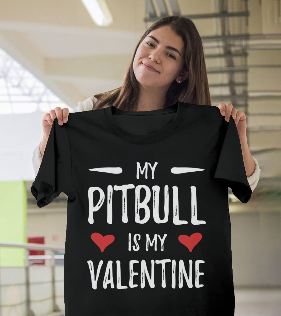 My Pitbull Is My Valentine Red Hearts T-Shirt