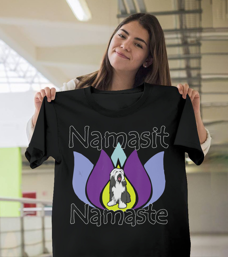 Namasit Namaste Bearded Collie Dog Lotus Yoga T-Shirt