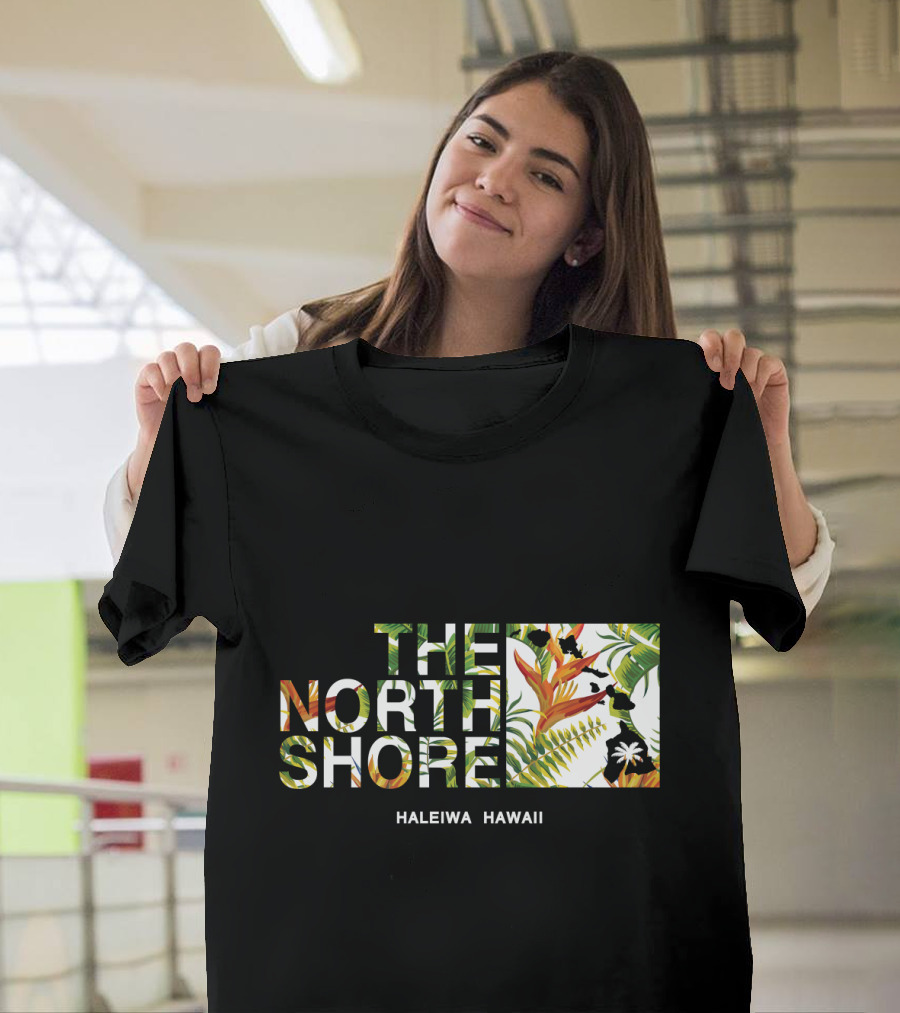 The North Shore Haleiwa Hawaii Tropical Bird of Paradise Ferns and Palm Map T-Shirt