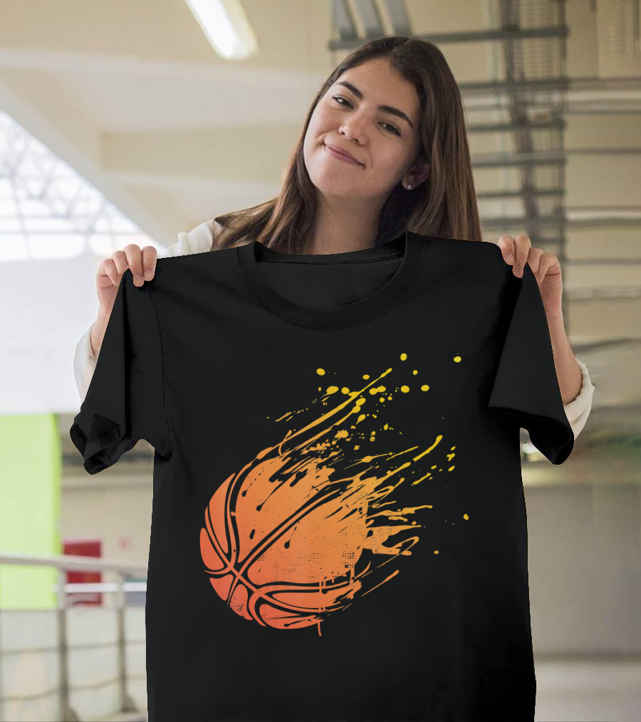 Flaming Basketball Splatter Novelty T-Shirt