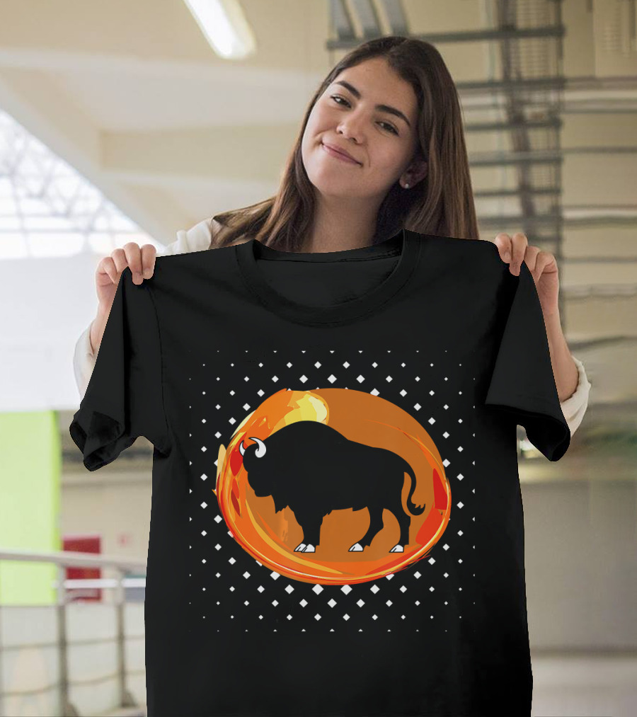 Old Bison American Buffalo Moonlit Hiking Class Scenery T-Shirt