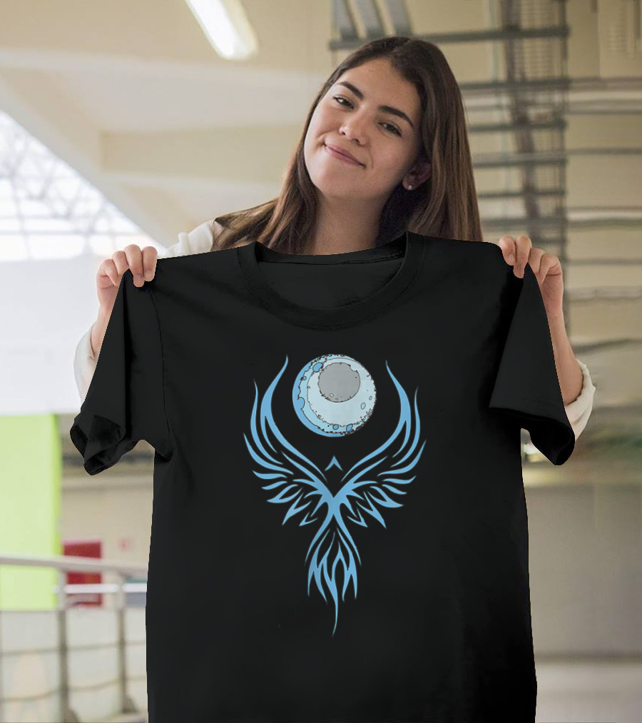 Phoenix Bird Grasping the Moon with Tribal Wings T-Shirt