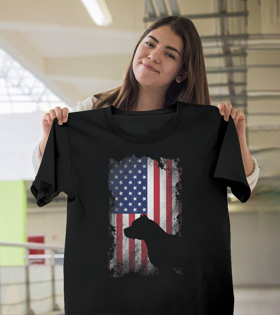 Pitbull Silhouette American Flag USA Patriotic T-Shirt
