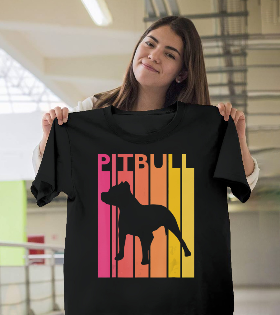Pitbull Vintage Dog Silhouette Retro Stripes T-Shirt