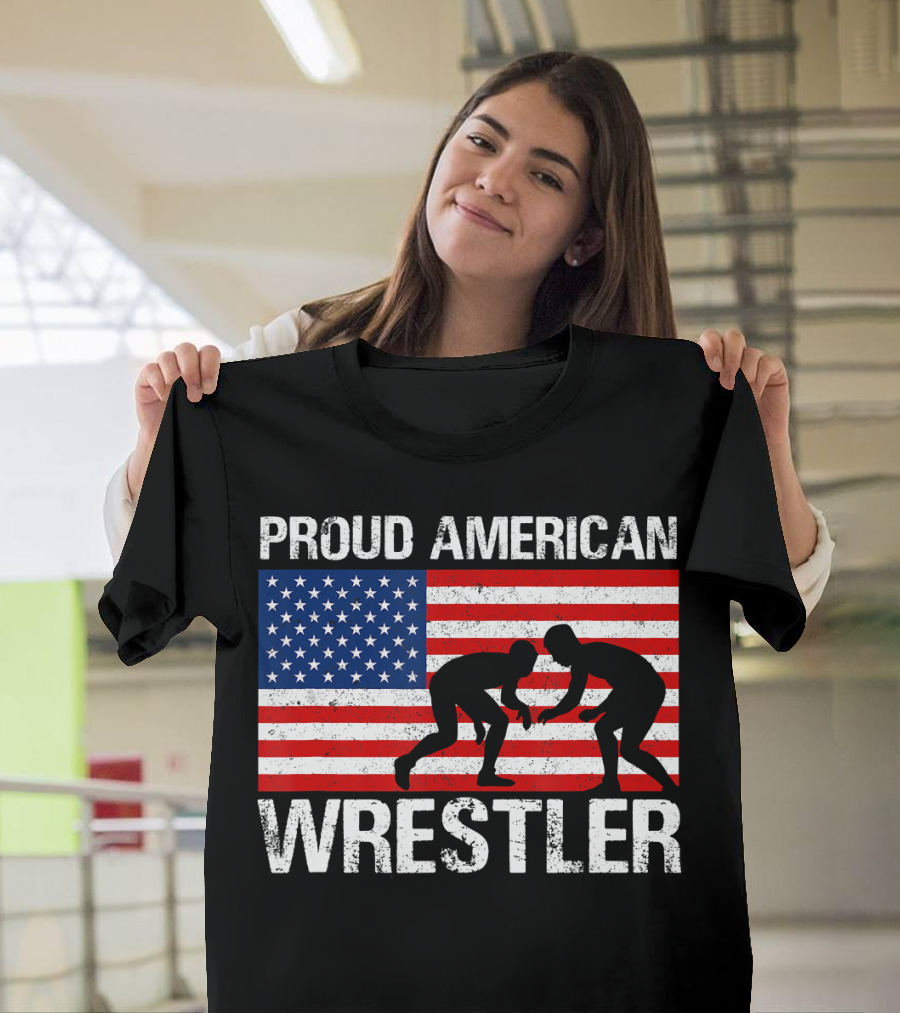 Proud American Wrestler Wrestling USA Flag T-Shirt
