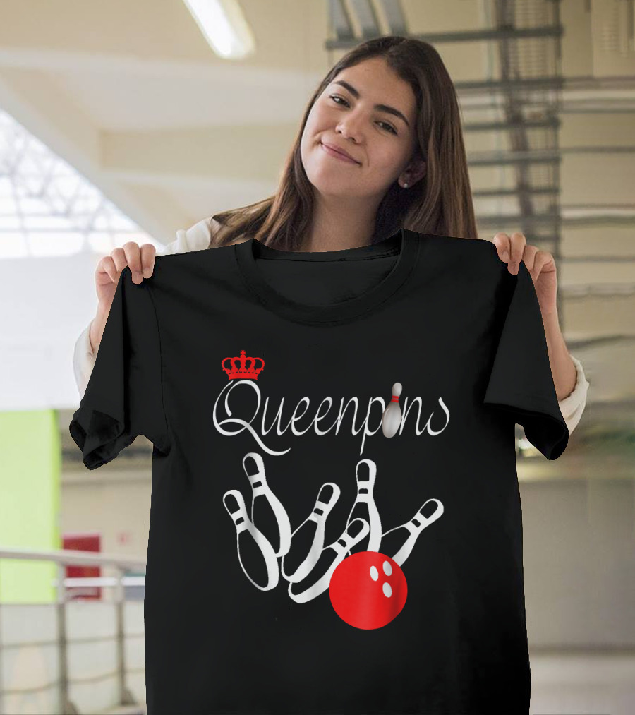 Queenpins Red Crown Bowling Ball and Pins T-Shirt