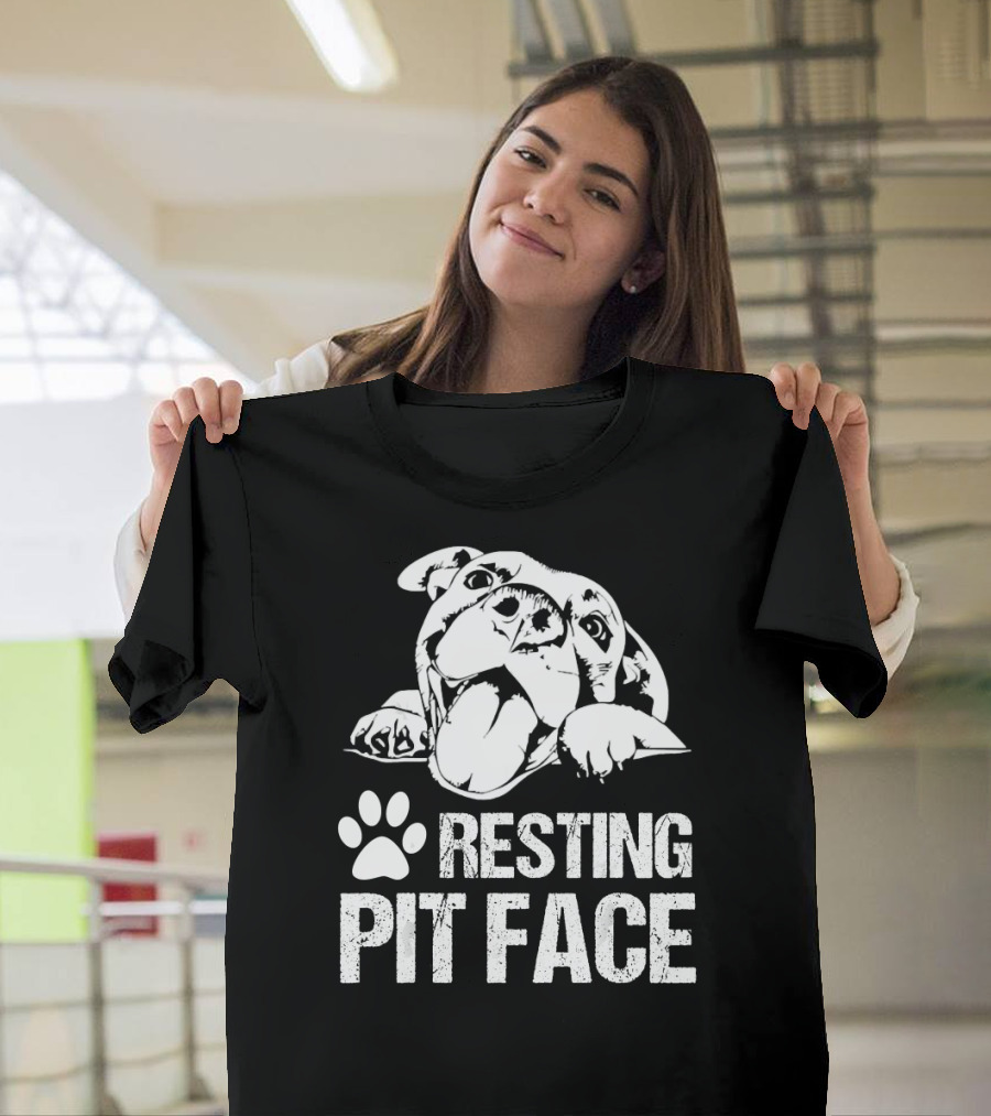 Resting Pit Face Funny Pittie Pitbull Paw Prints T-Shirt