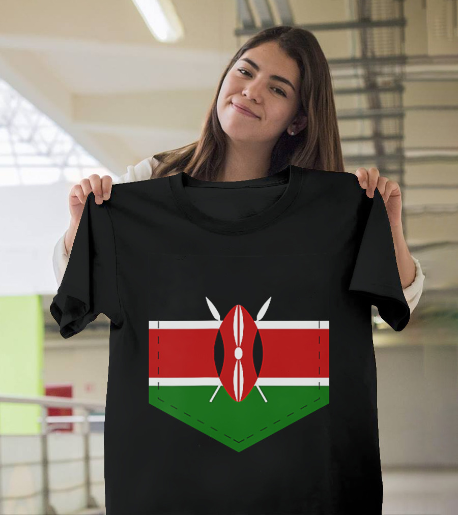 Kenya Flag with Printed Kenyan Flag Emblem Pocket T-Shirt
