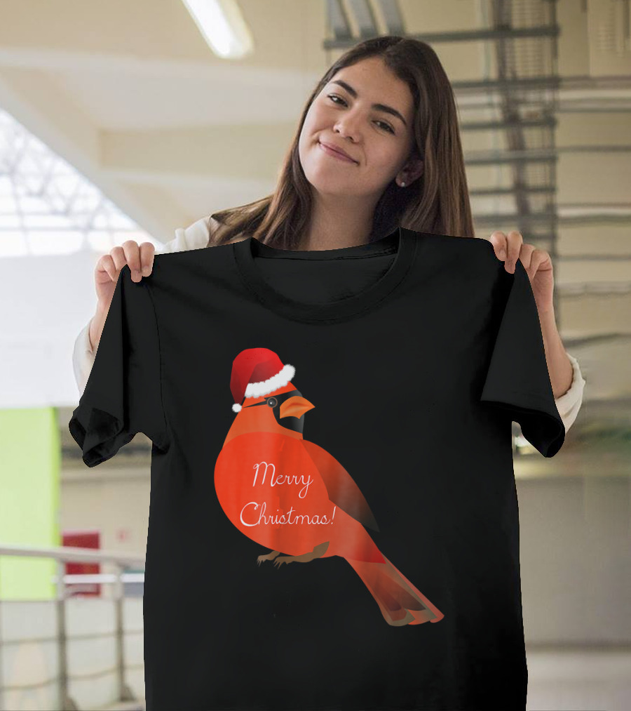 Merry Christmas Bird Northern Cardinal in Santa Hat T-Shirt