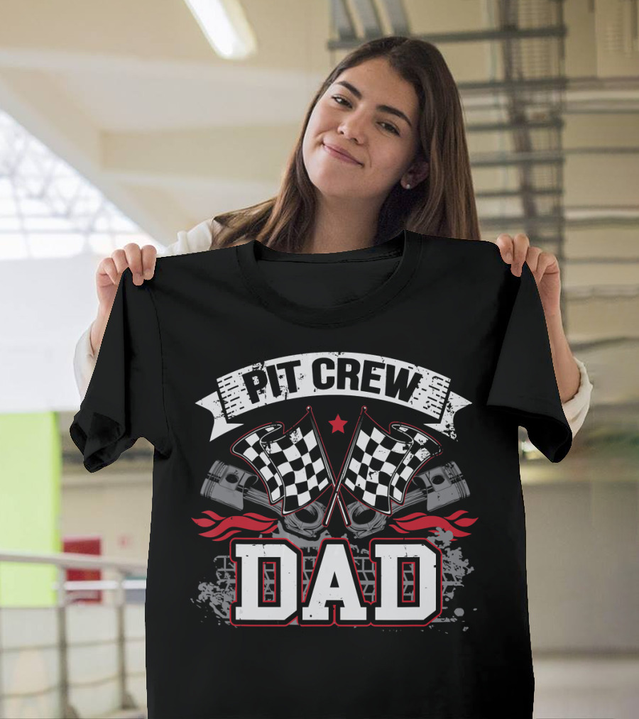 Pit Crew Dad Checkered Flags Racing Engine Dad T-Shirt