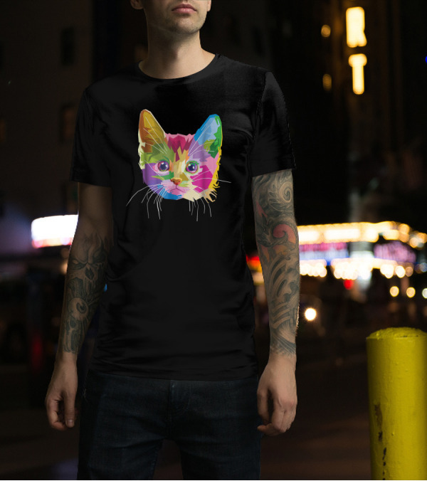 Colorful Cat's Head Pop T-Shirt