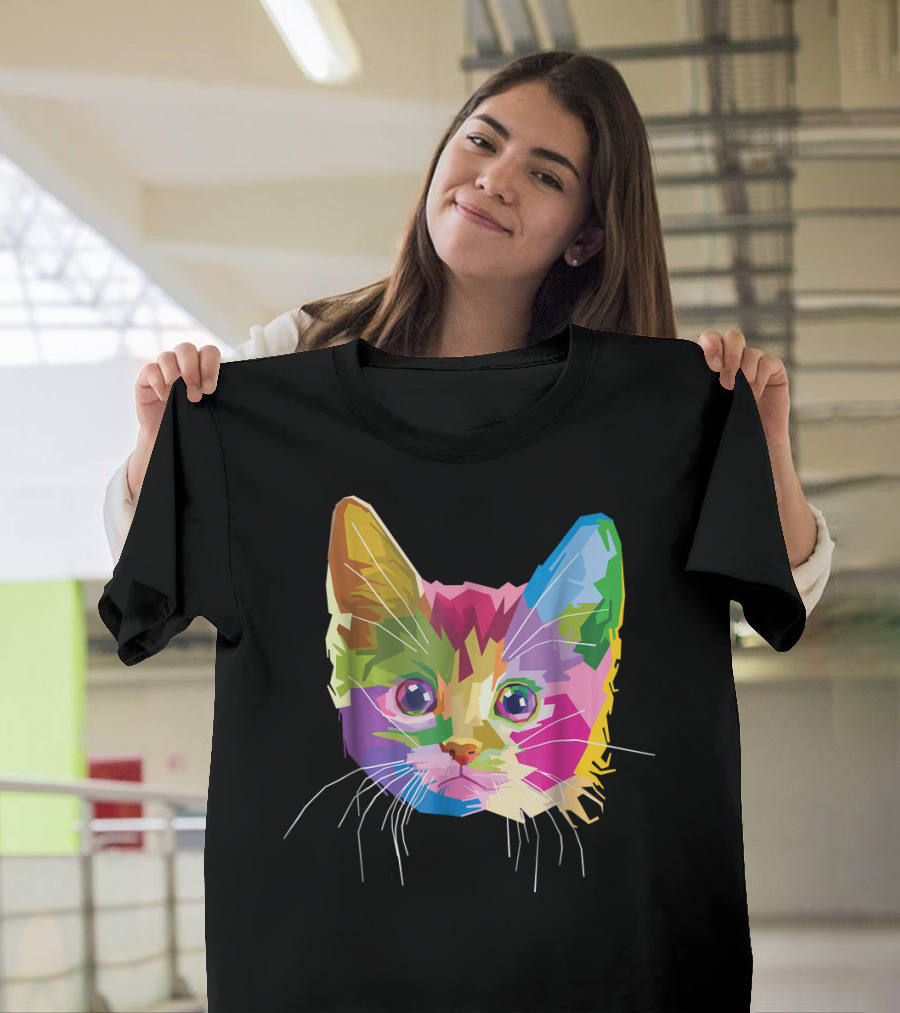 Colorful Cat's Head Pop T-Shirt