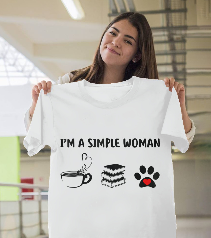 I’m A Simple Woman Coffee Books Paw Heart T-Shirt