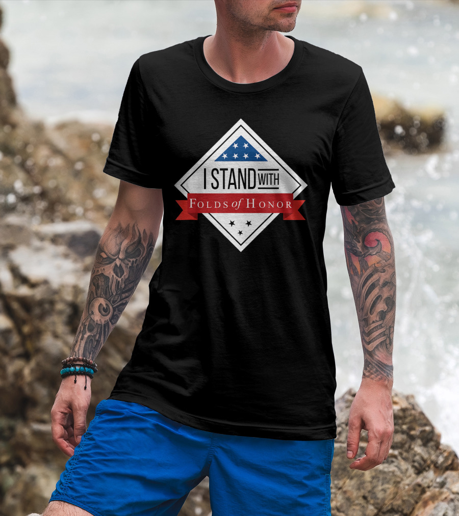 I Stand With Folds Of Honor American Stars Ribbon T-Shirt