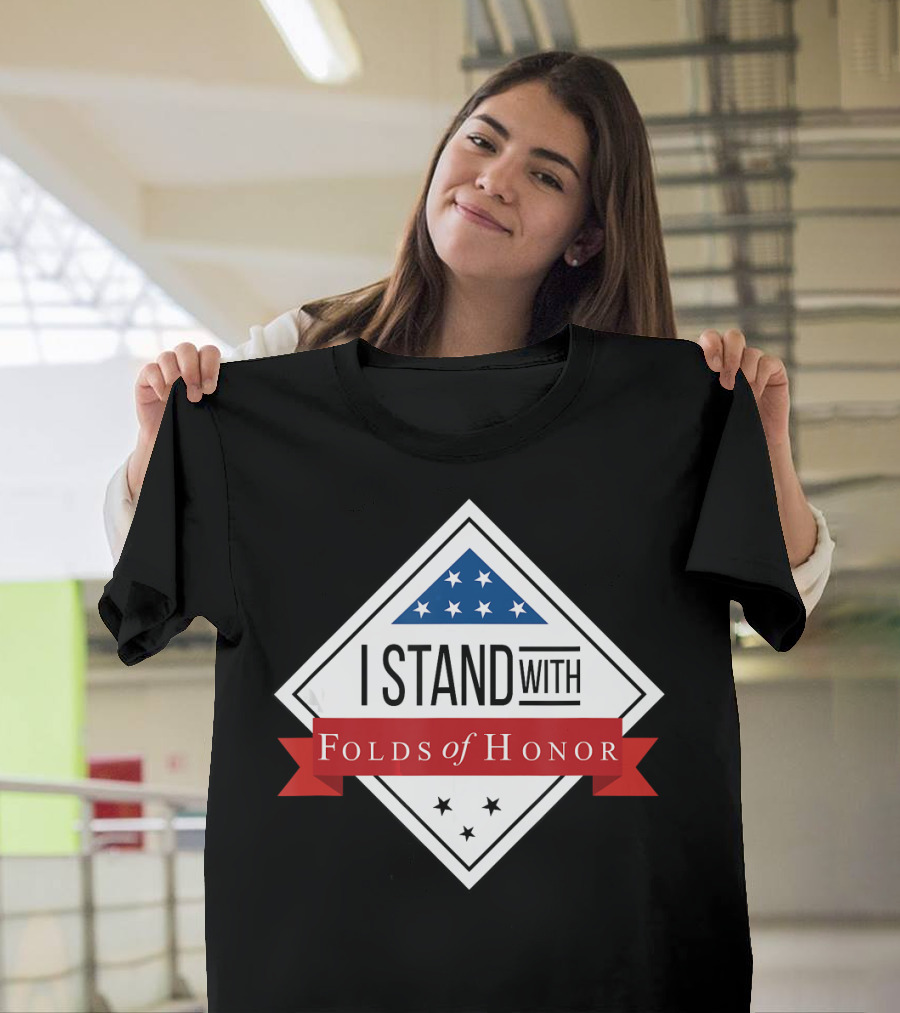 I Stand With Folds Of Honor American Stars Ribbon T-Shirt