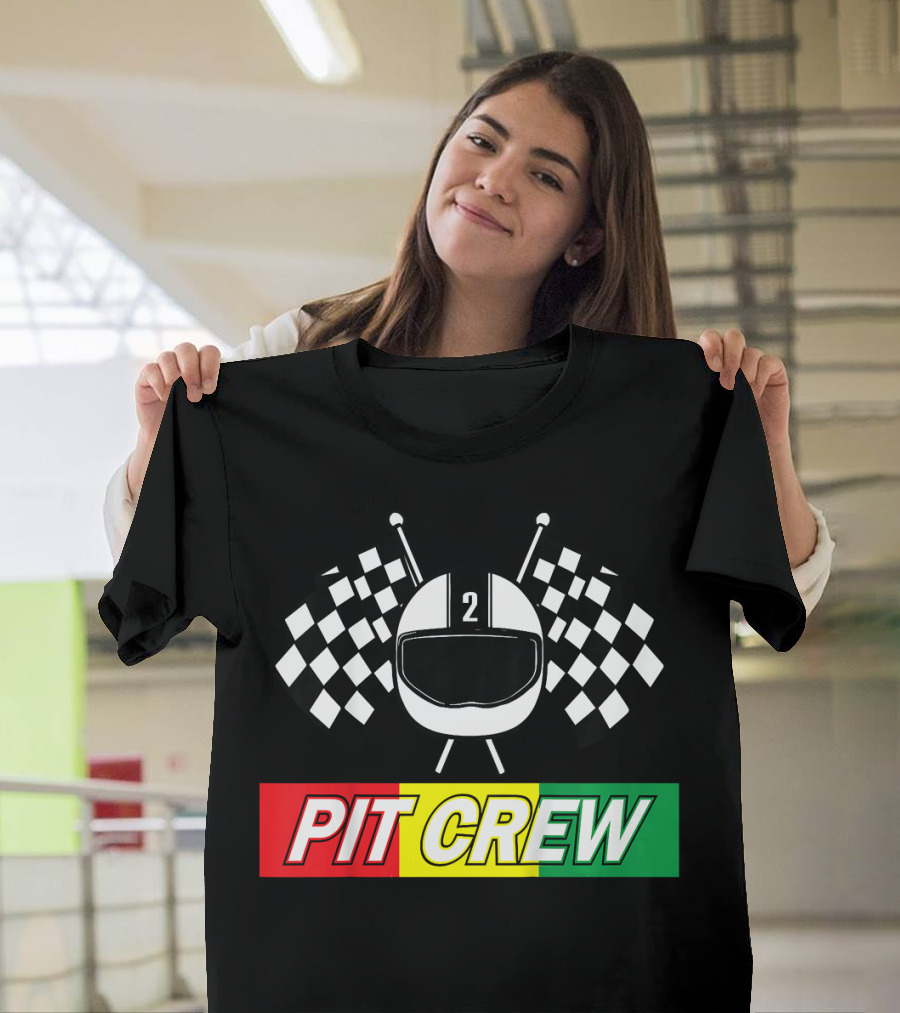 Pit Crew 2nd Birthday Race Helmet Checkered Flags T-Shirt
