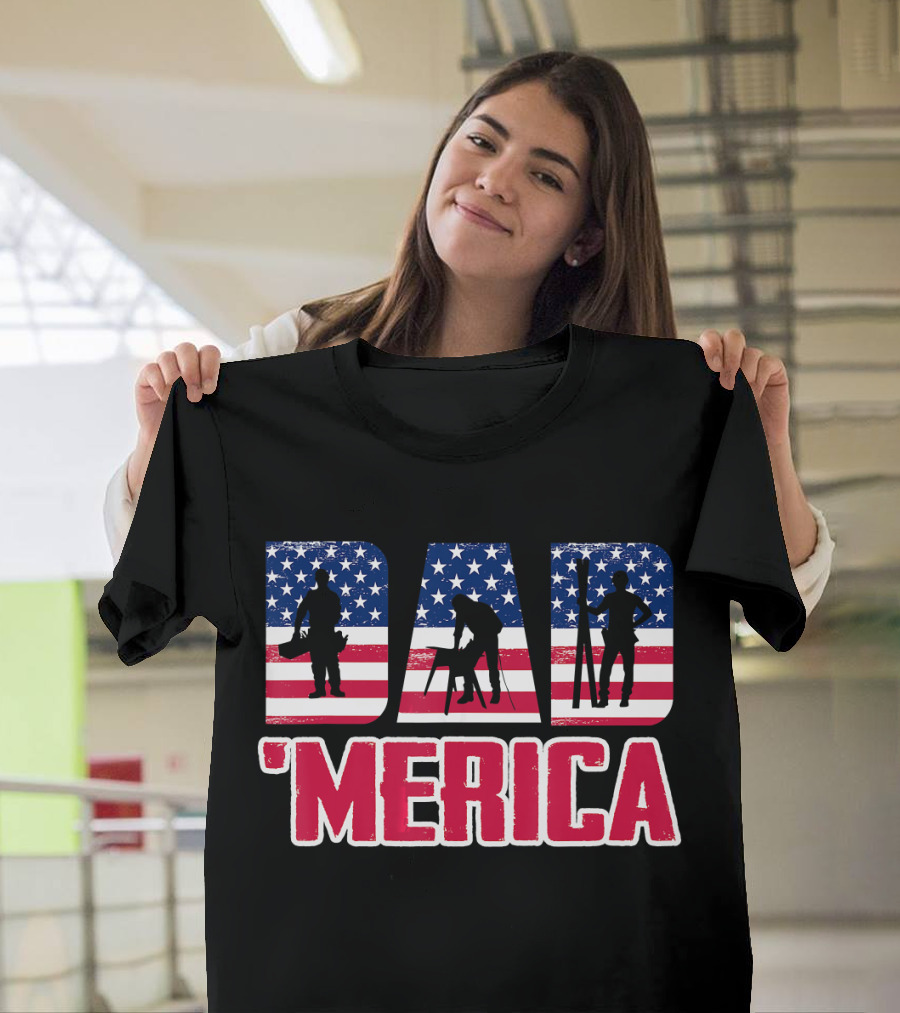 Dad 'Merica American Flag Carpenter T-Shirt