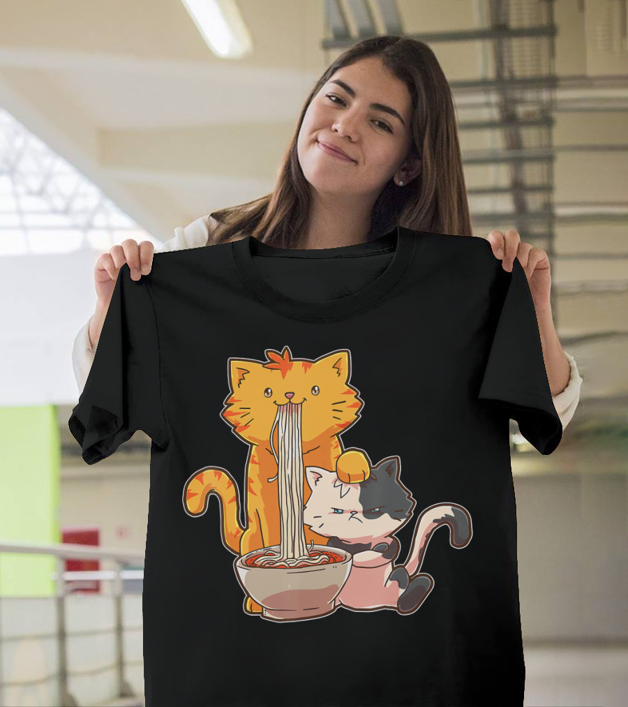 Ramen Kawaii Anime Cat Eating Noodles Japan T-Shirt