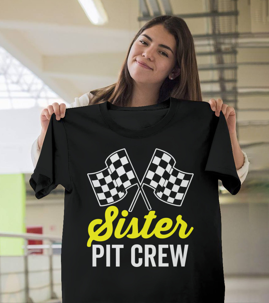 Sister Pit Crew Checkered Flags Racing Party Costume T-Shirt
