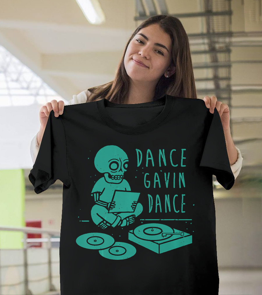 Dance Gavin Dance Skeleton with Vinyl Records and Turntable T-Shirt