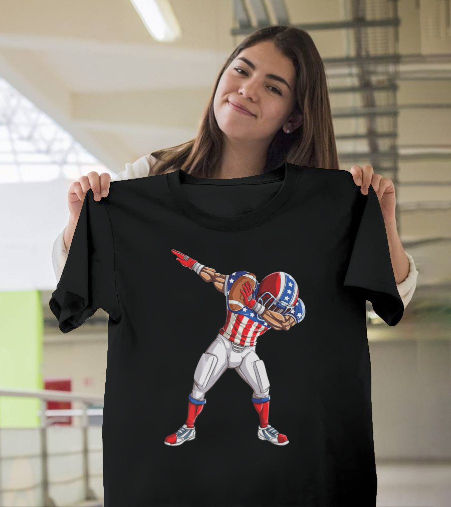 Dabbing Football USA 4th of July American Flag Athlete T-Shirt