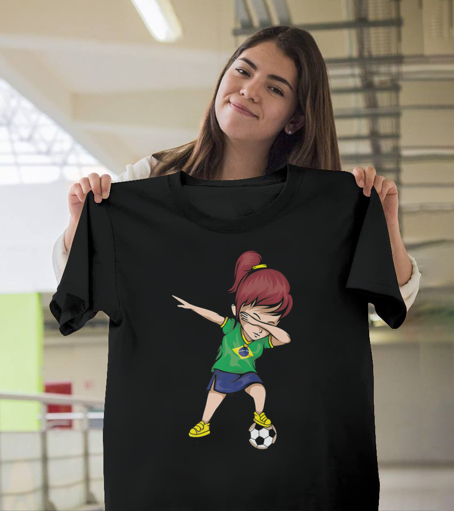 Brazil Soccer Girl Dabbing with Football T-Shirt
