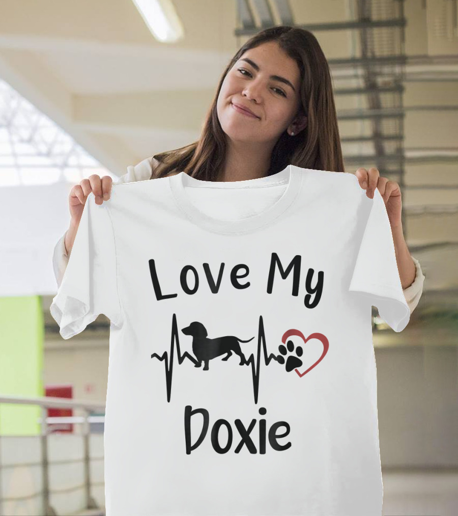 Love My Doxie Heartbeat with Paw and Dachshund T-Shirt