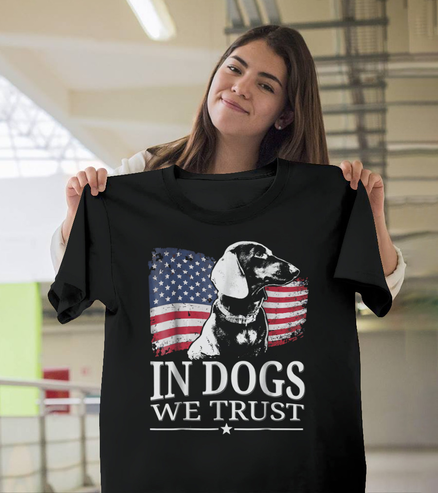In Dogs We Trust Dachshund American Flag T-Shirt