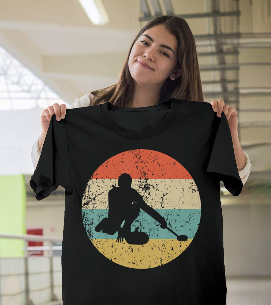 Curling Retro Curler Vintage Stripes Circle T-Shirt