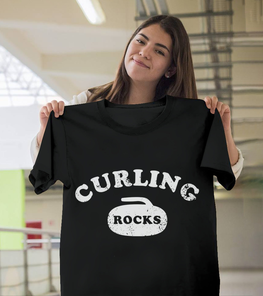 Curling Rocks Curling Stone Vintage Humor T-Shirt